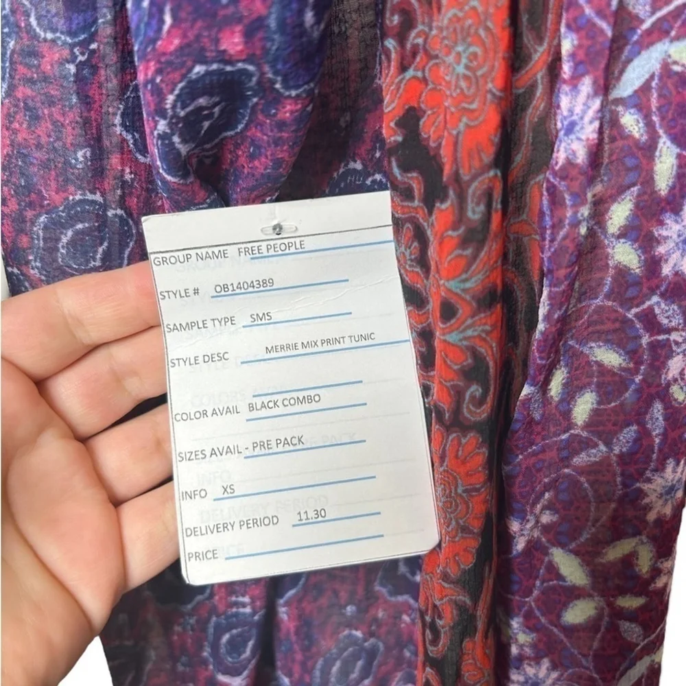 Free People Merrie Mix RARE Print Long Sleeve Oversized Tunic Size XS
